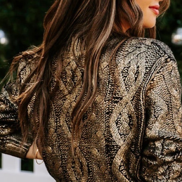 Painted Gold Cable Knit Sweater - Picture 6 of 6